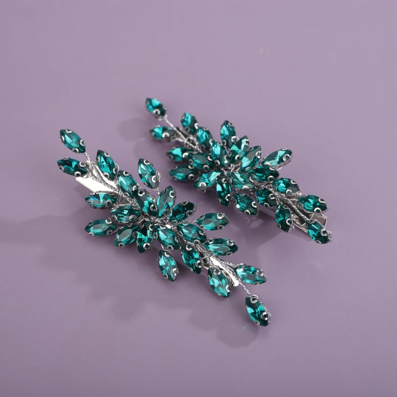 Rumtock 2pcs Green Rhinestones Beads Hair Piece Set for Wedding Brides Hair Accessories Pins for Women Special Occasion (Lake) - Image 3